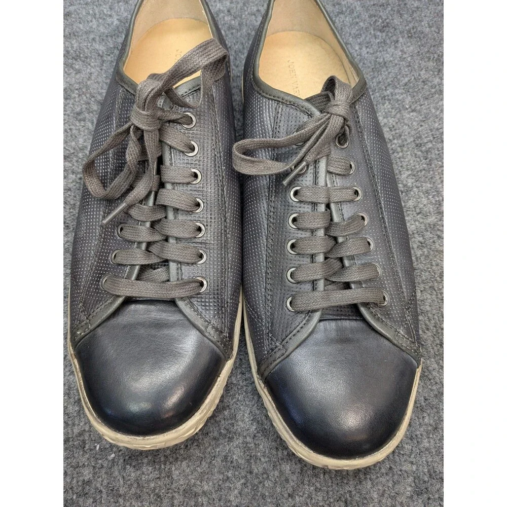 John Varvatos USA Mens 11M Black Leather Low Top Sneakers Casual Lace Up Shoes